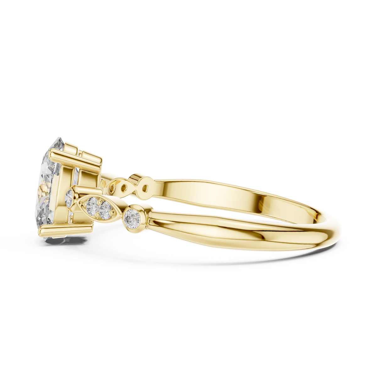 Oval Moissanite Ring with Bezel and Marquise Station Accents in yellow 925 sterling silver, view 3