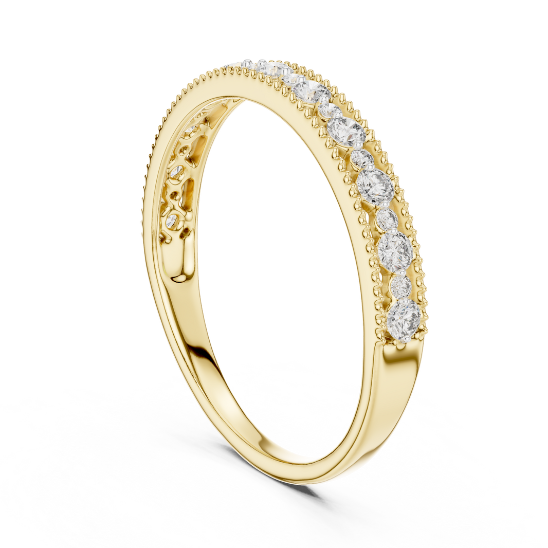 Vintage Milgrain Moissanite Half Eternity Band in yellow 925 sterling silver, view 1