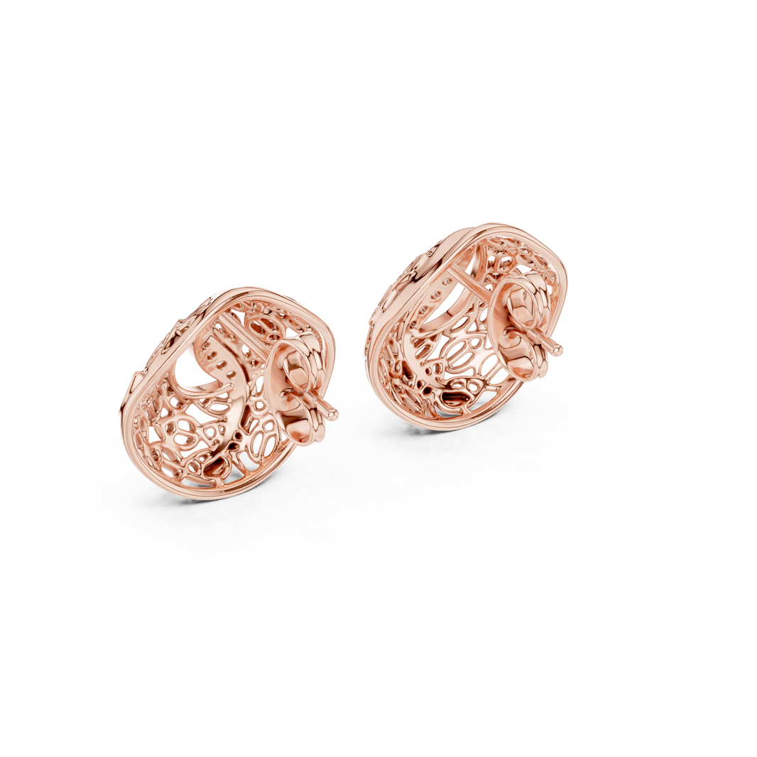 Moissanite Filigree Dome Stud Earrings in rose 925 sterling silver, view 3