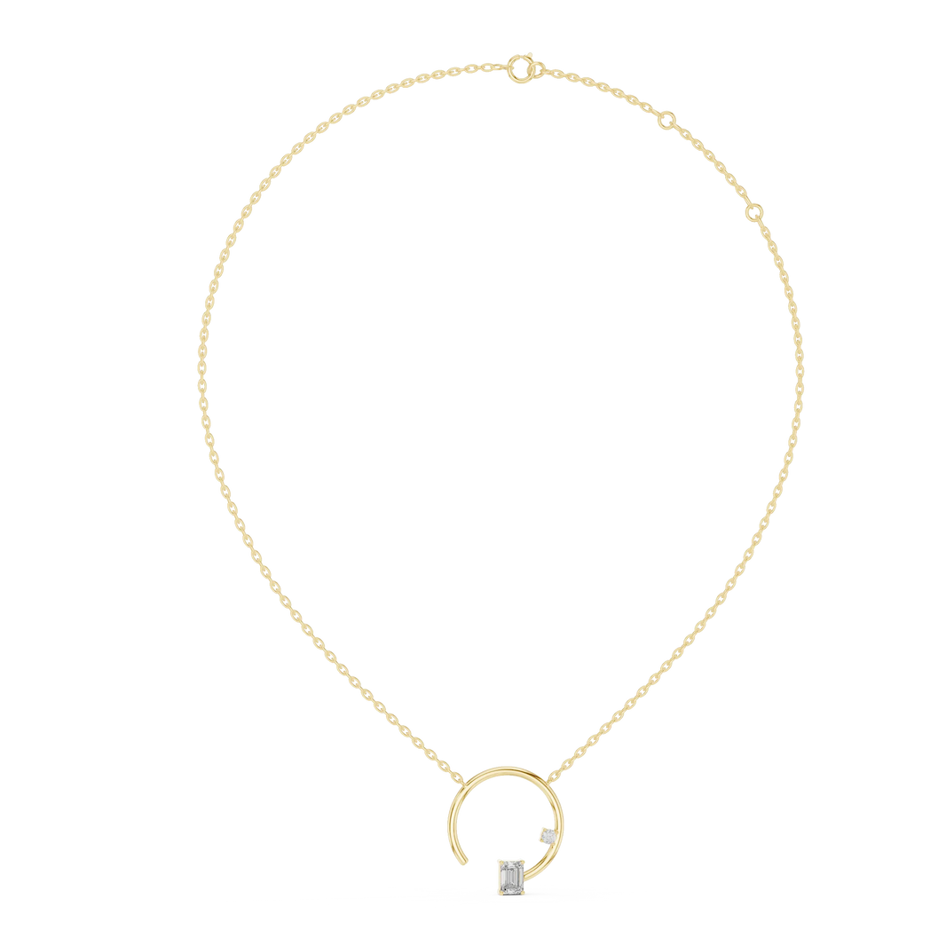 Open Circle Emerald Cut Moissanite Pendant in yellow 925 sterling silver, view 1