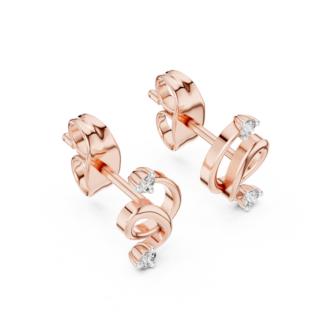 Moissanite Swirl Stud Earrings in rose 925 sterling silver, view 2