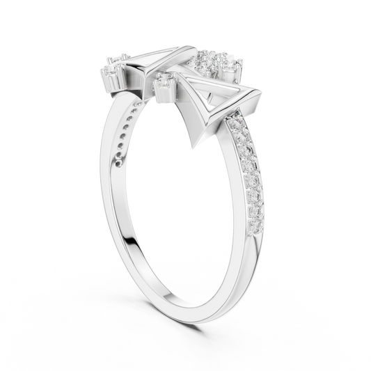 Geometric Triangle Pavé Moissanite Cocktail Ring in white 925 sterling silver, view 1