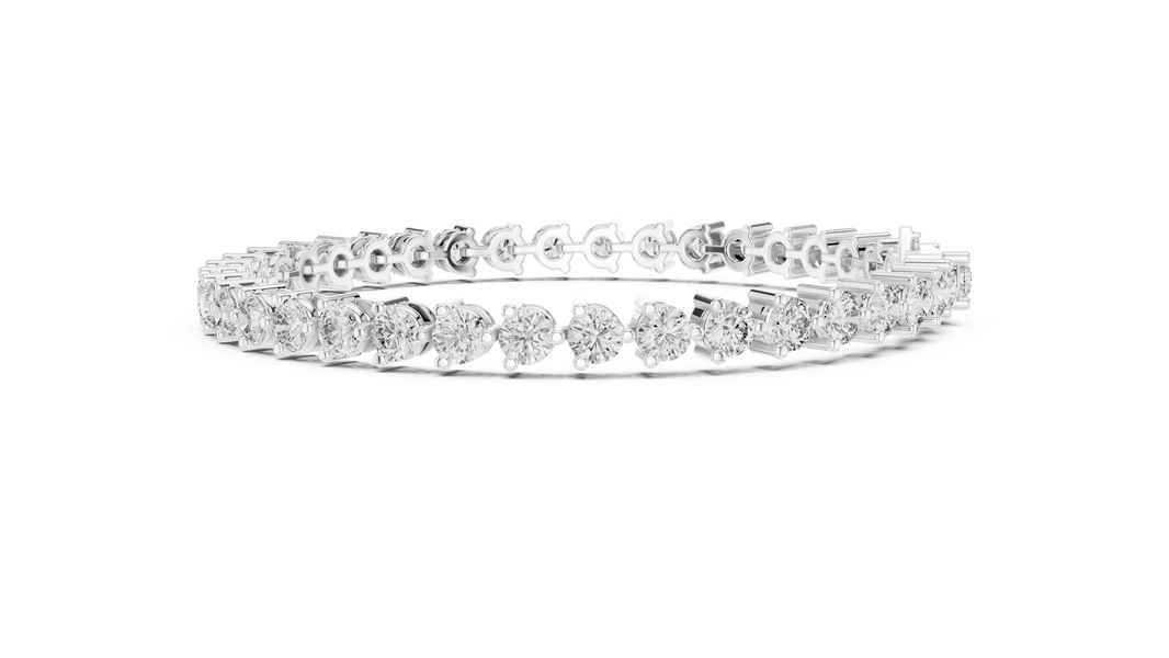 Three Prong Round Moissanite Tennis Bracelet in white 925 sterling silver, view 4
