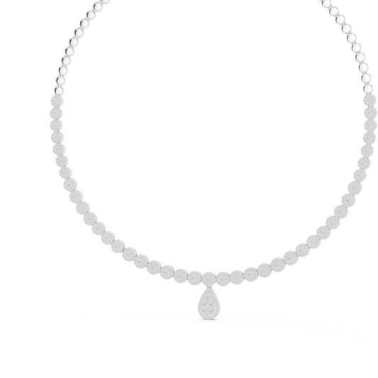 Graduated Round Necklace with Pear Cluster Drop in white 925 sterling silver, view 2