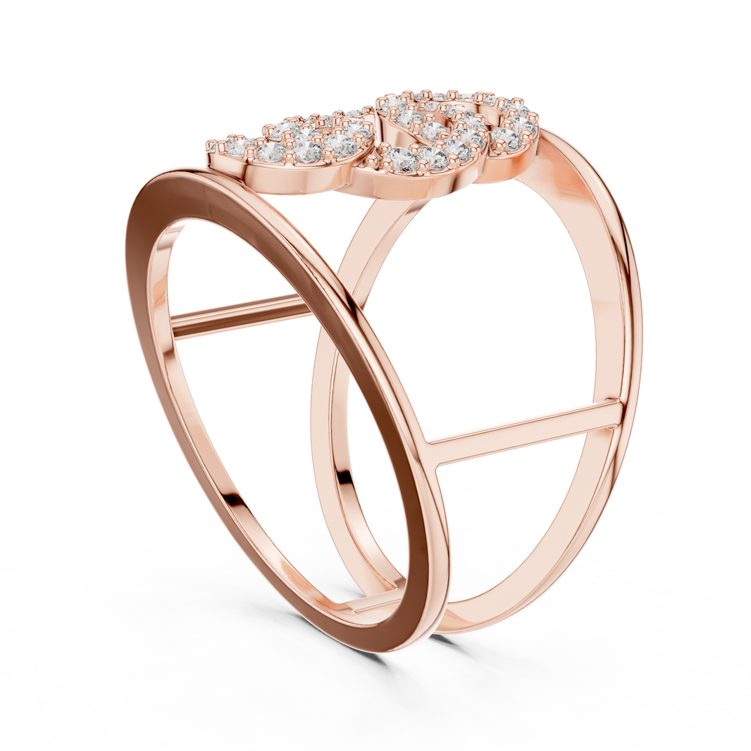 Interlocking Circles Cage Moissanite Ring in rose 925 sterling silver, view 1