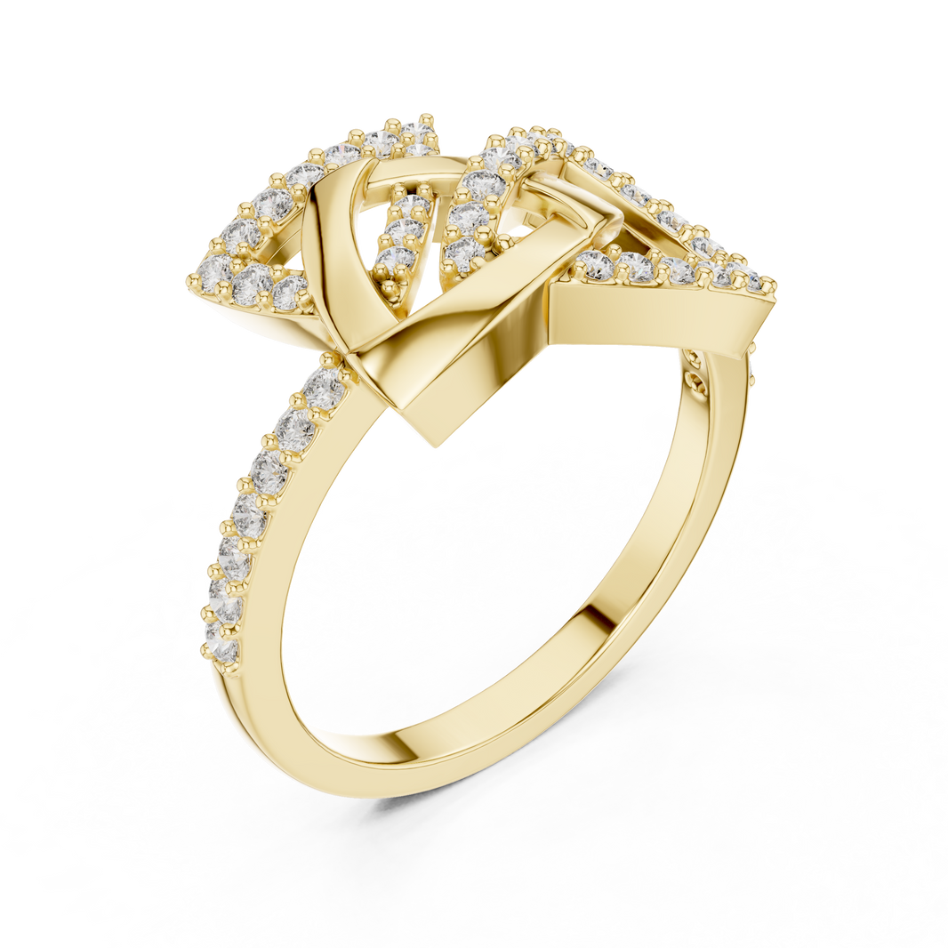 Interlocking Triangle Pavé Moissanite Ring in yellow 925 sterling silver, view 2