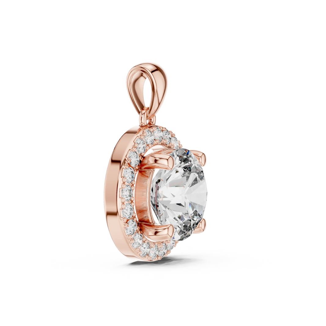 Large Round Halo Moissanite Pendant in rose 925 sterling silver, view 3