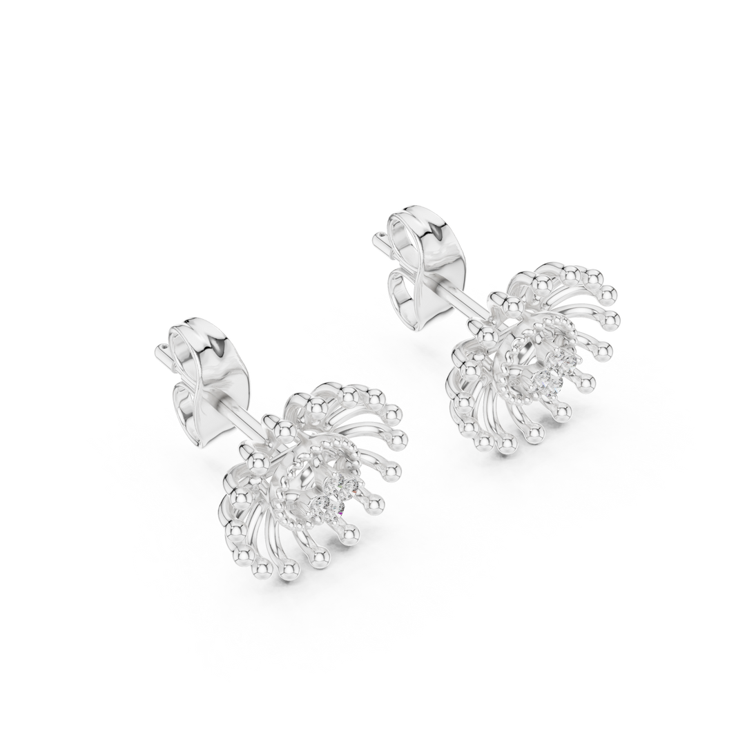 Moissanite Starburst Stud Earrings in white 925 sterling silver, view 2
