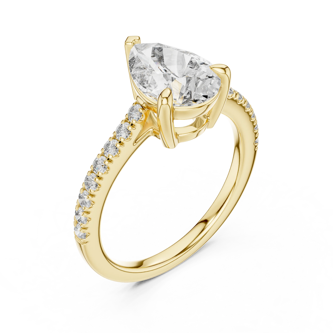Pear Moissanite Engagement Ring with Pavé Band in yellow 925 sterling silver, view 2