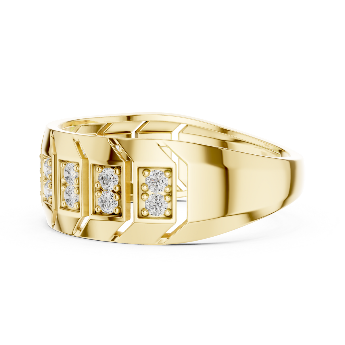 Chevron Station Moissanite Statement Band in yellow 925 sterling silver, view 3