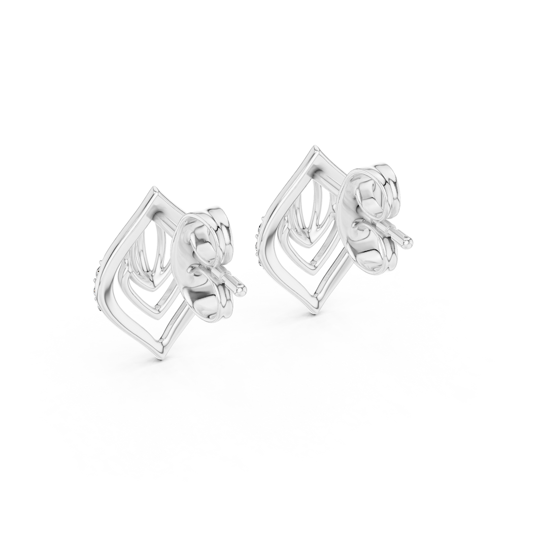 Moissanite Open Leaf Stud Earrings in white 925 sterling silver, view 3