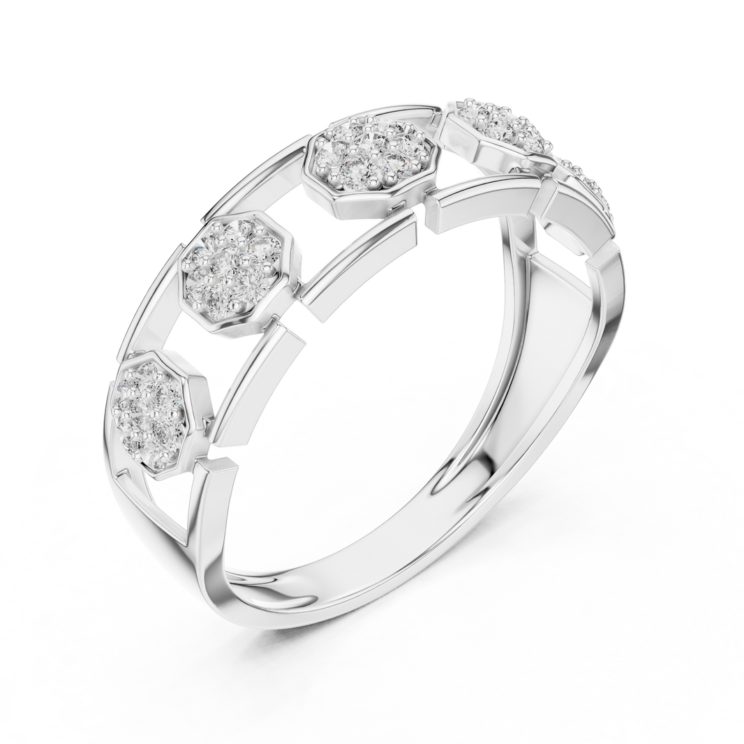 Octagon Cluster Station Moissanite Band in white 925 sterling silver, view 2