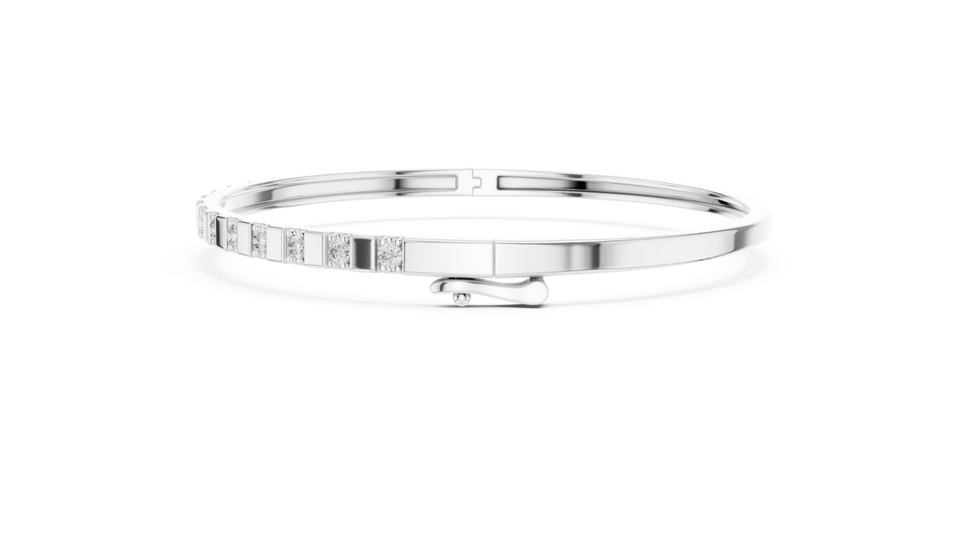 Round Moissanite Hinged Bangle in white 925 sterling silver, view 4
