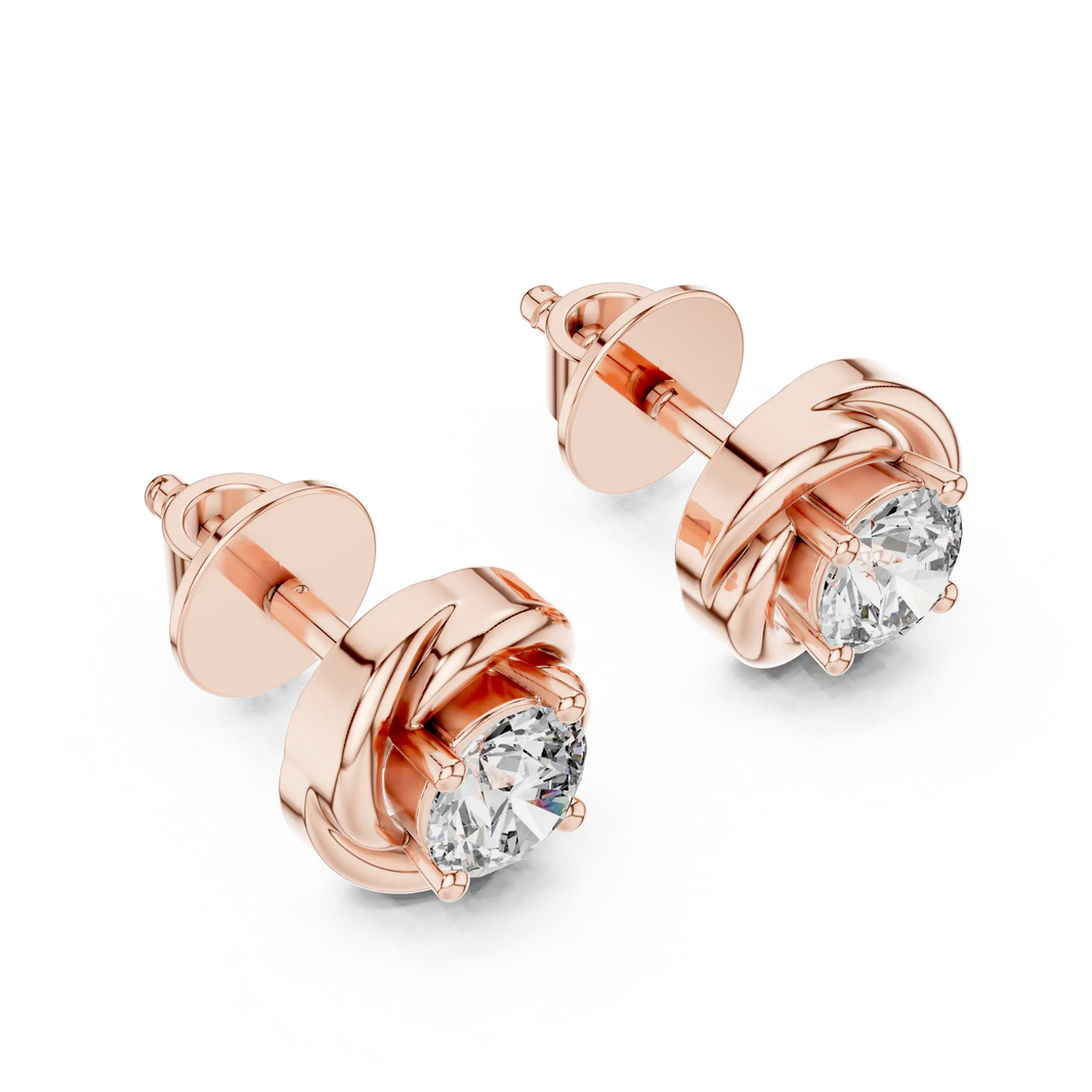 Round moissanite swirl stud earrings in rose 925 sterling silver, view 2