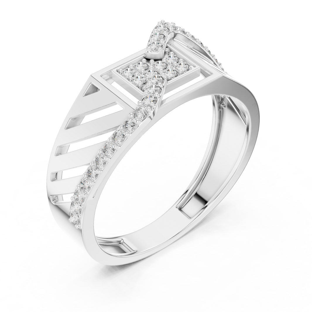 Men's Wide Openwork Square Cluster Moissanite Band in white 925 sterling silver, view 2