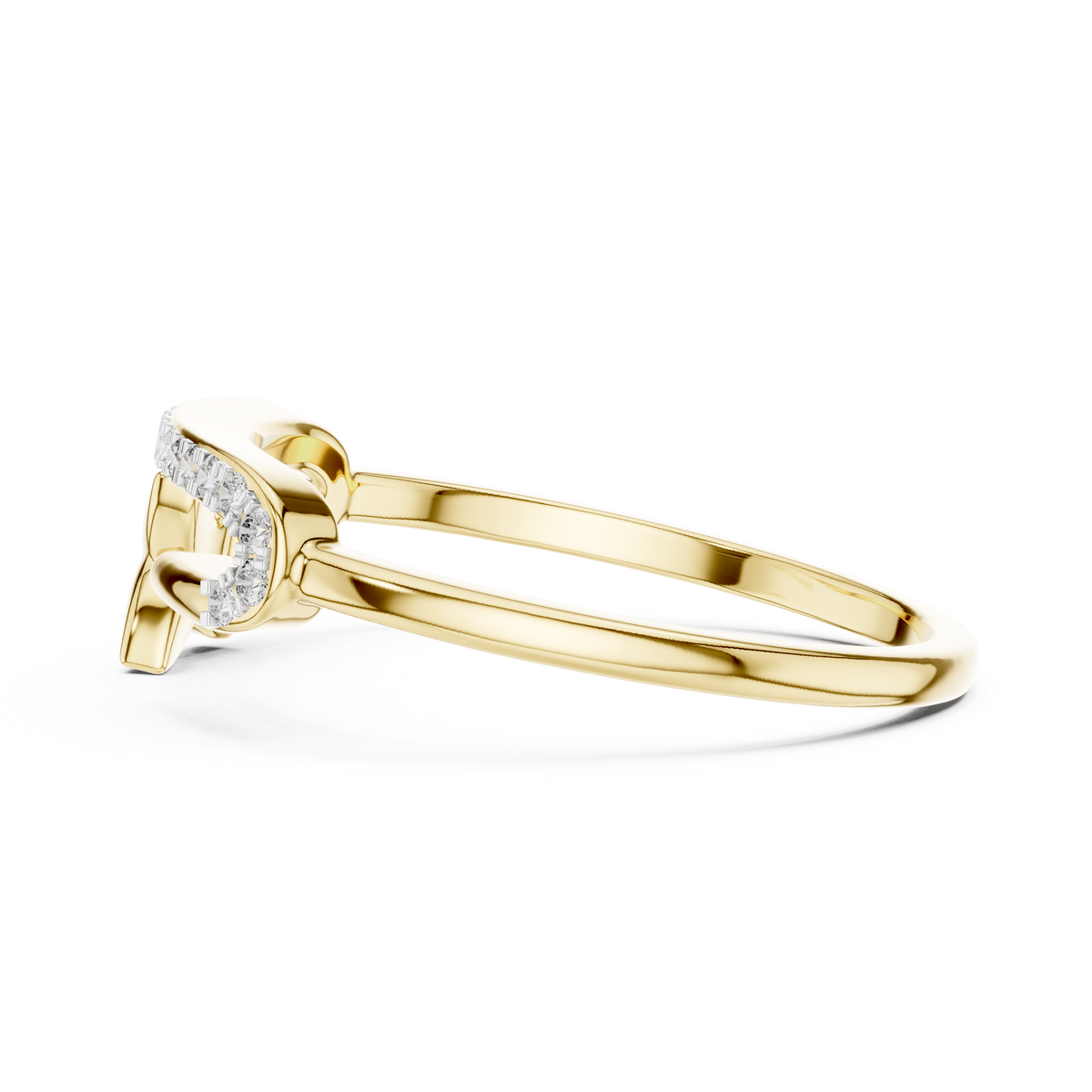Pavé Bar Moissanite Ring with Clover Accent in yellow 925 sterling silver, view 3