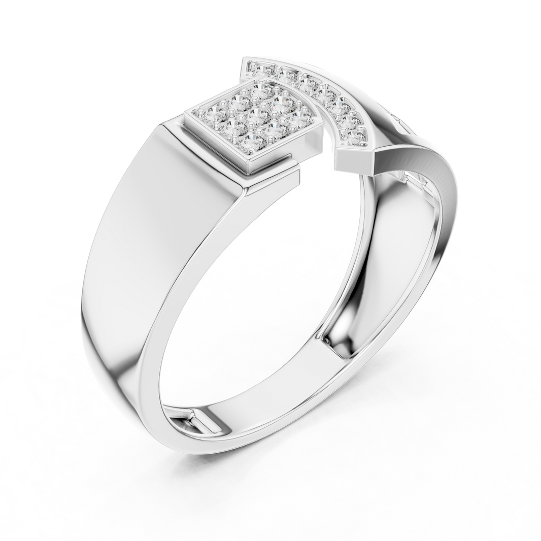Men's Square Pavé Panel Asymmetric Moissanite Band in white 925 sterling silver, view 2