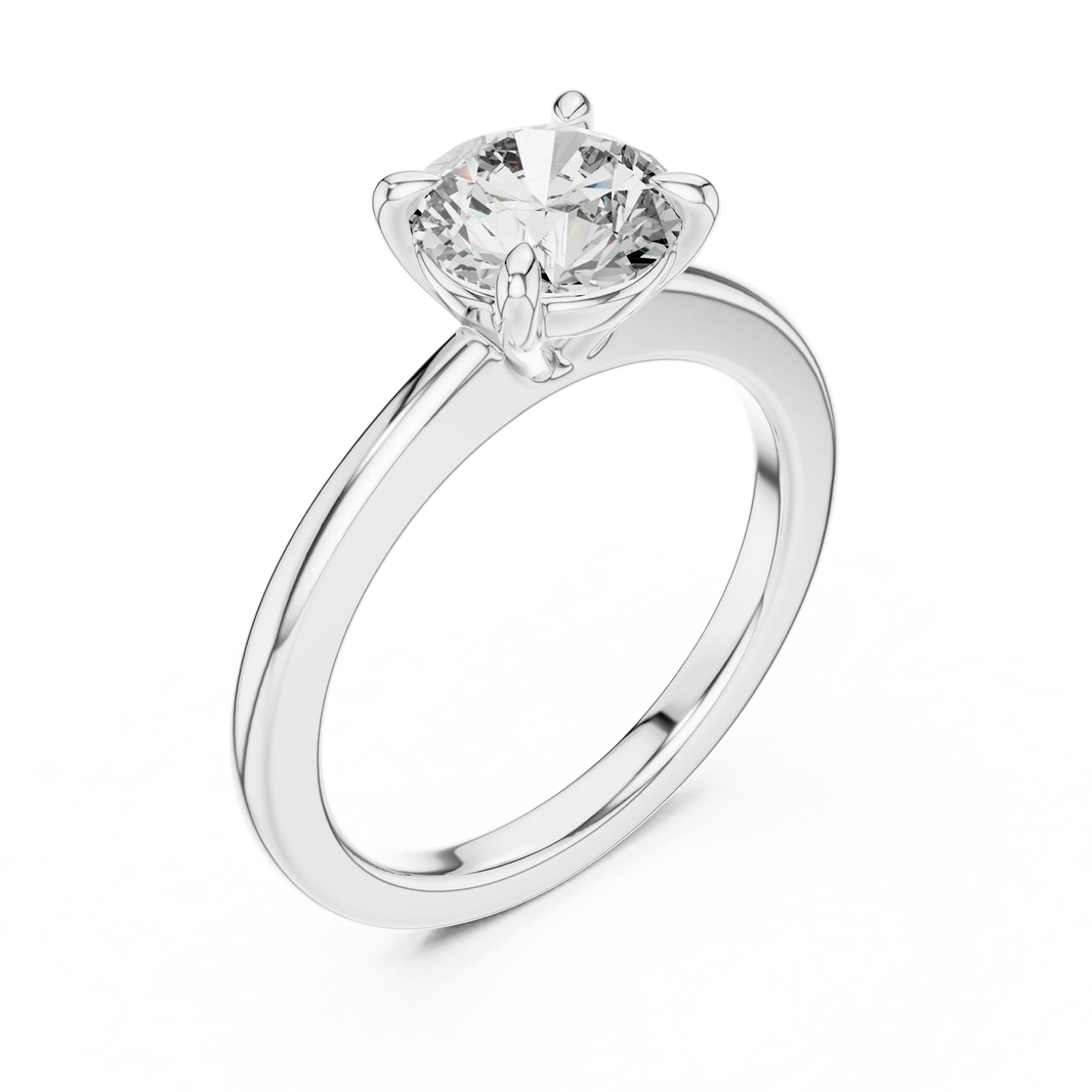 Round Solitaire Moissanite Engagement Ring in white 925 sterling silver, view 2