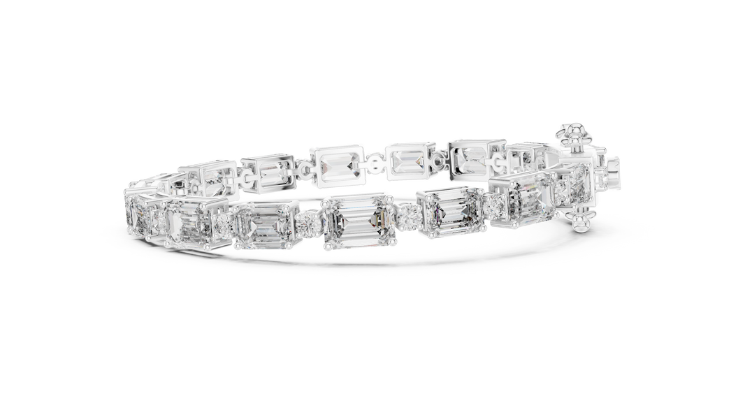 Emerald Cut Station Moissanite Link Bracelet in white 925 sterling silver, view 4