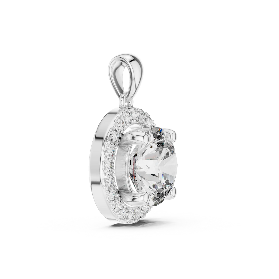 Large Round Halo Moissanite Pendant in white 925 sterling silver, view 3