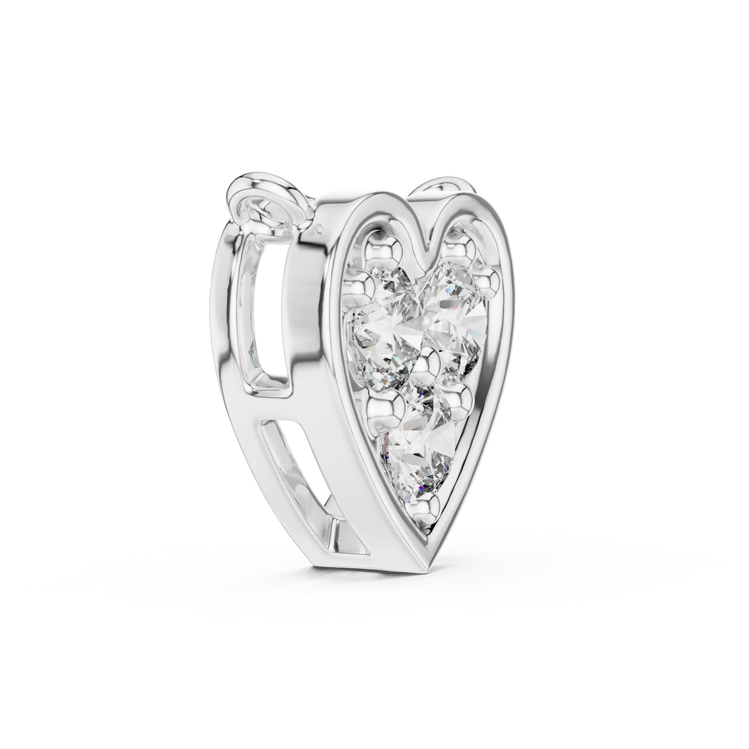 Heart Three Stone Moissanite Pendant in white 925 sterling silver, view 3