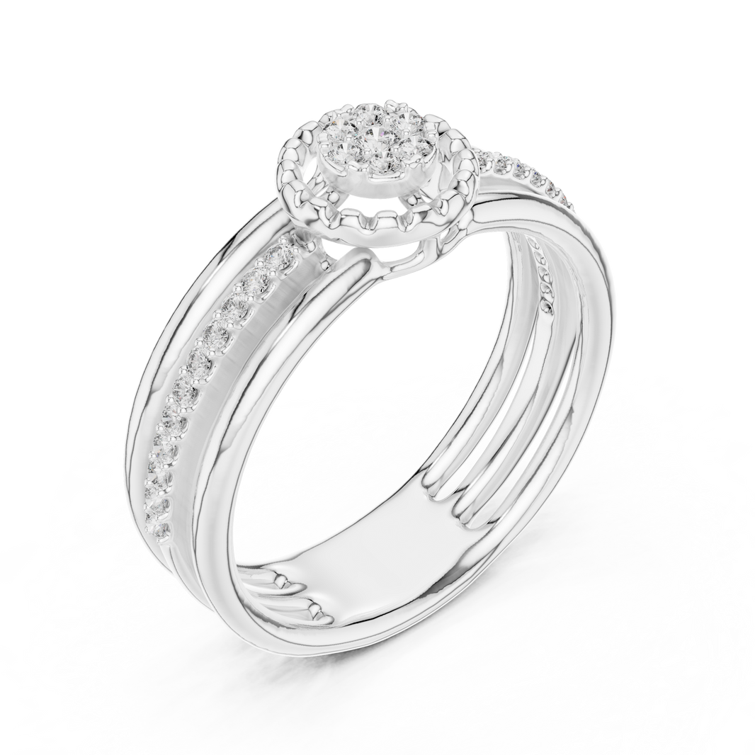 Triple Row Cluster Moissanite Ring in white 925 sterling silver, view 2