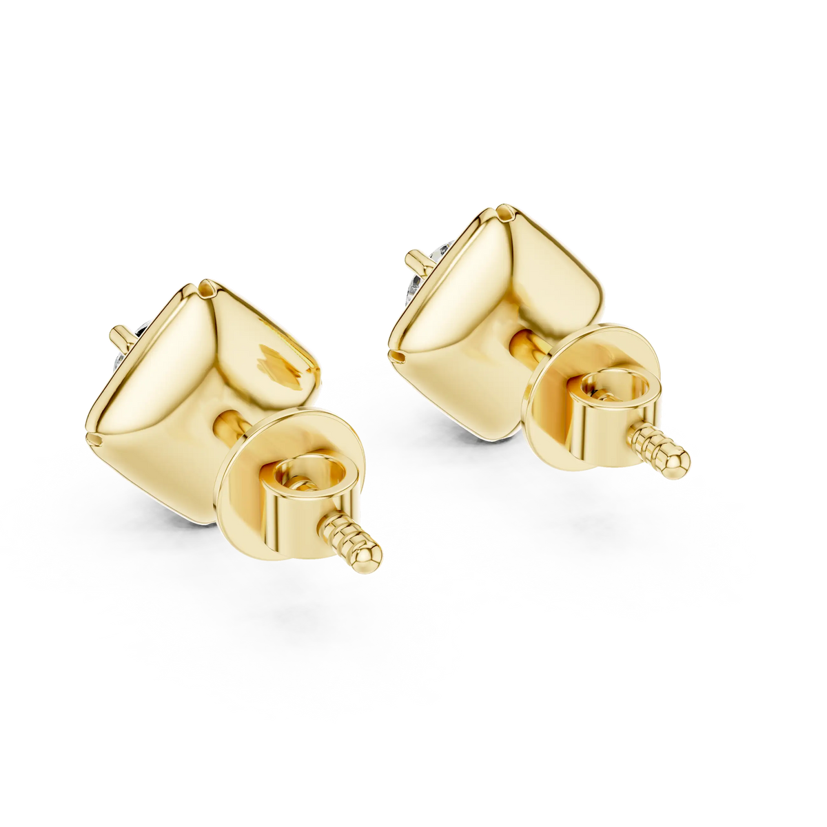 Round moissanite petal frame stud earrings in yellow 925 sterling silver, view 3