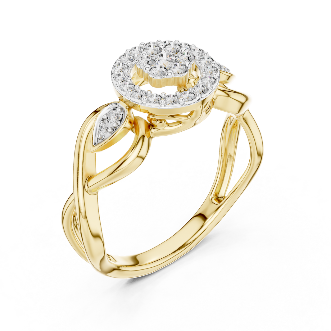 Cluster Halo Moissanite Ring with Scroll Accents in yellow 925 sterling silver, view 2