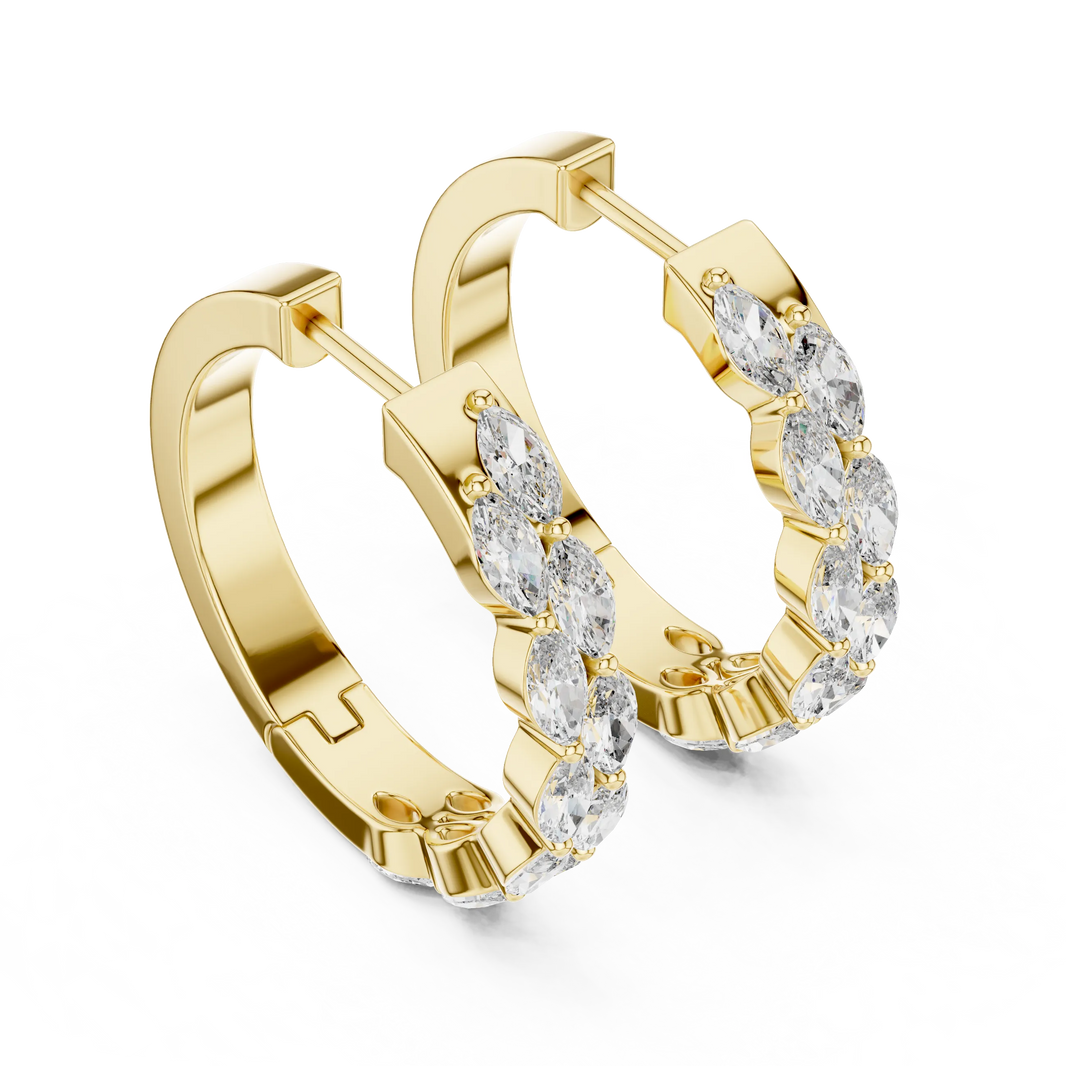 Marquise moissanite double row hoop earrings in yellow 925 sterling silver, view 2