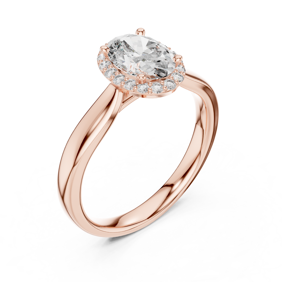 Oval Halo Moissanite Cathedral Ring in rose 925 sterling silver, view 2