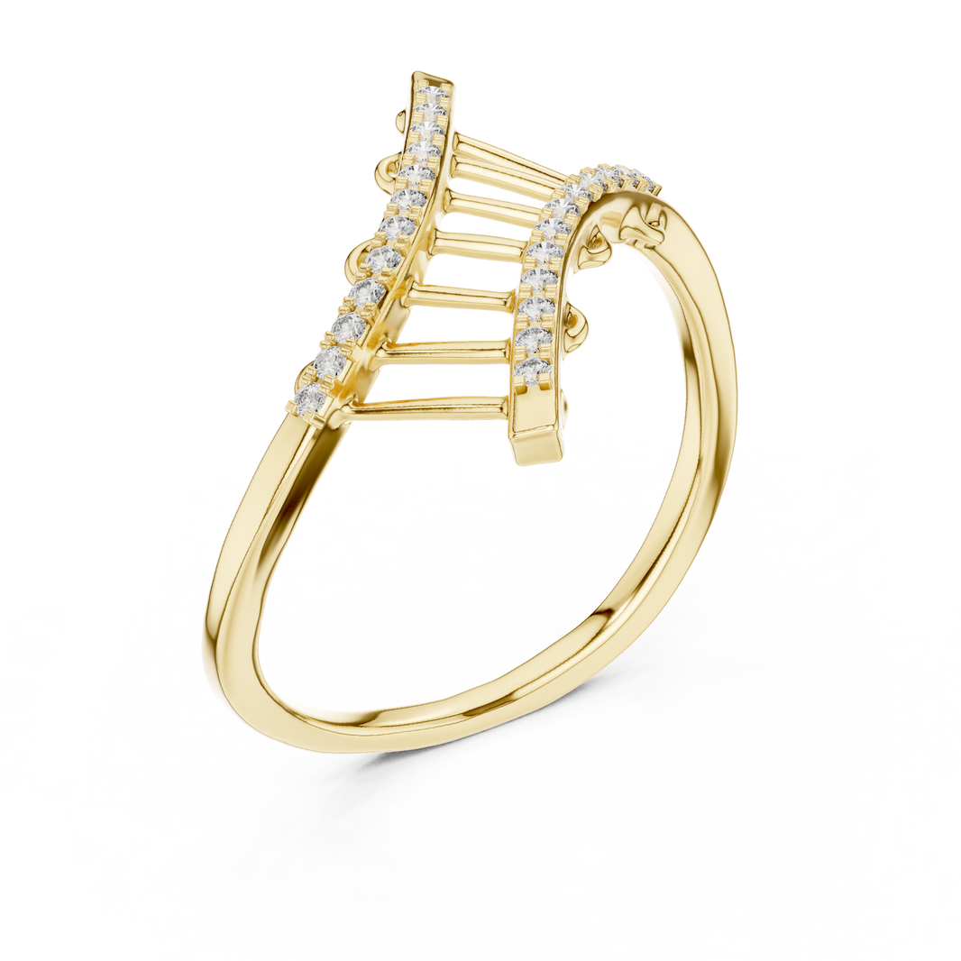 Ladder Crossover Moissanite Ring in yellow 925 sterling silver, view 2