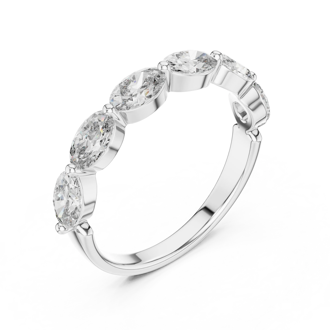 East-West Oval Moissanite Half Eternity Band in white 925 sterling silver, view 2