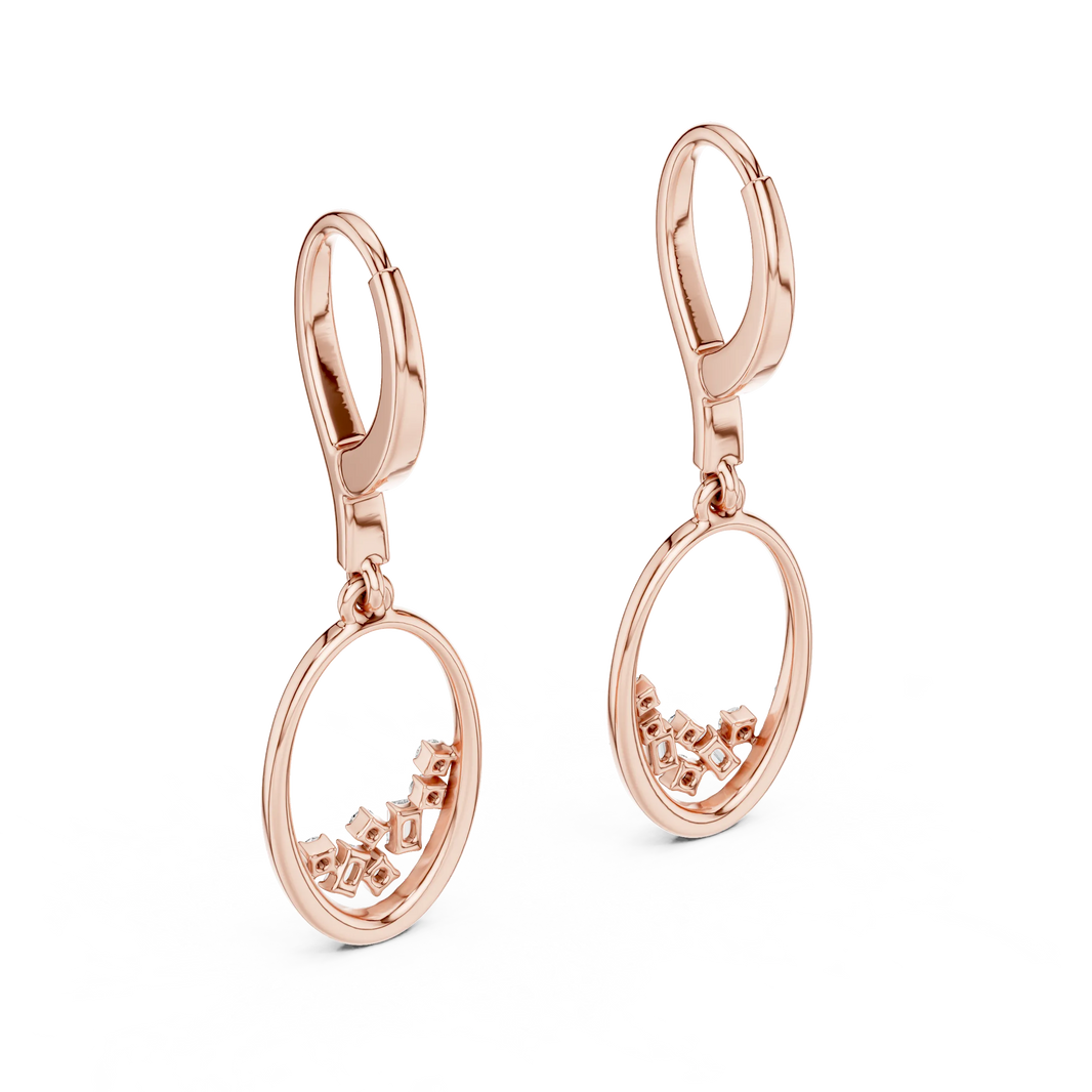 Moissanite cluster oval drop earrings in rose 925 sterling silver, view 3
