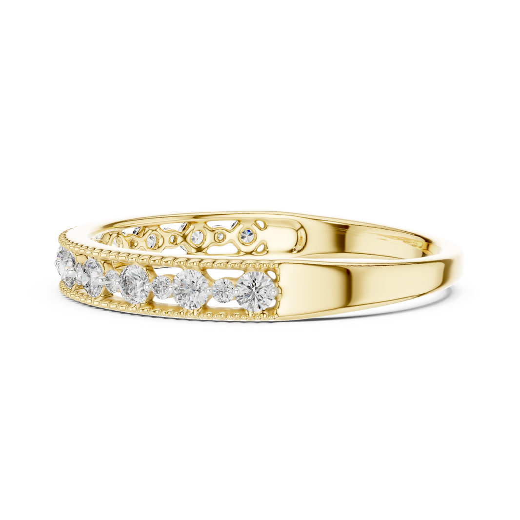 Vintage Milgrain Moissanite Half Eternity Band in yellow 925 sterling silver, view 3