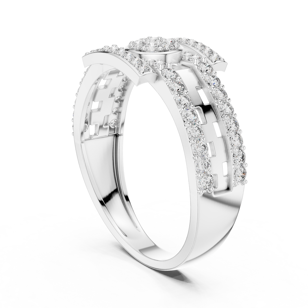 Round Cluster Multi-Row Moissanite Statement Band in white 925 sterling silver, view 1