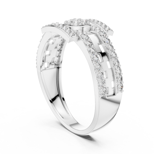 Round Cluster Multi-Row Moissanite Statement Band in white 925 sterling silver, view 1