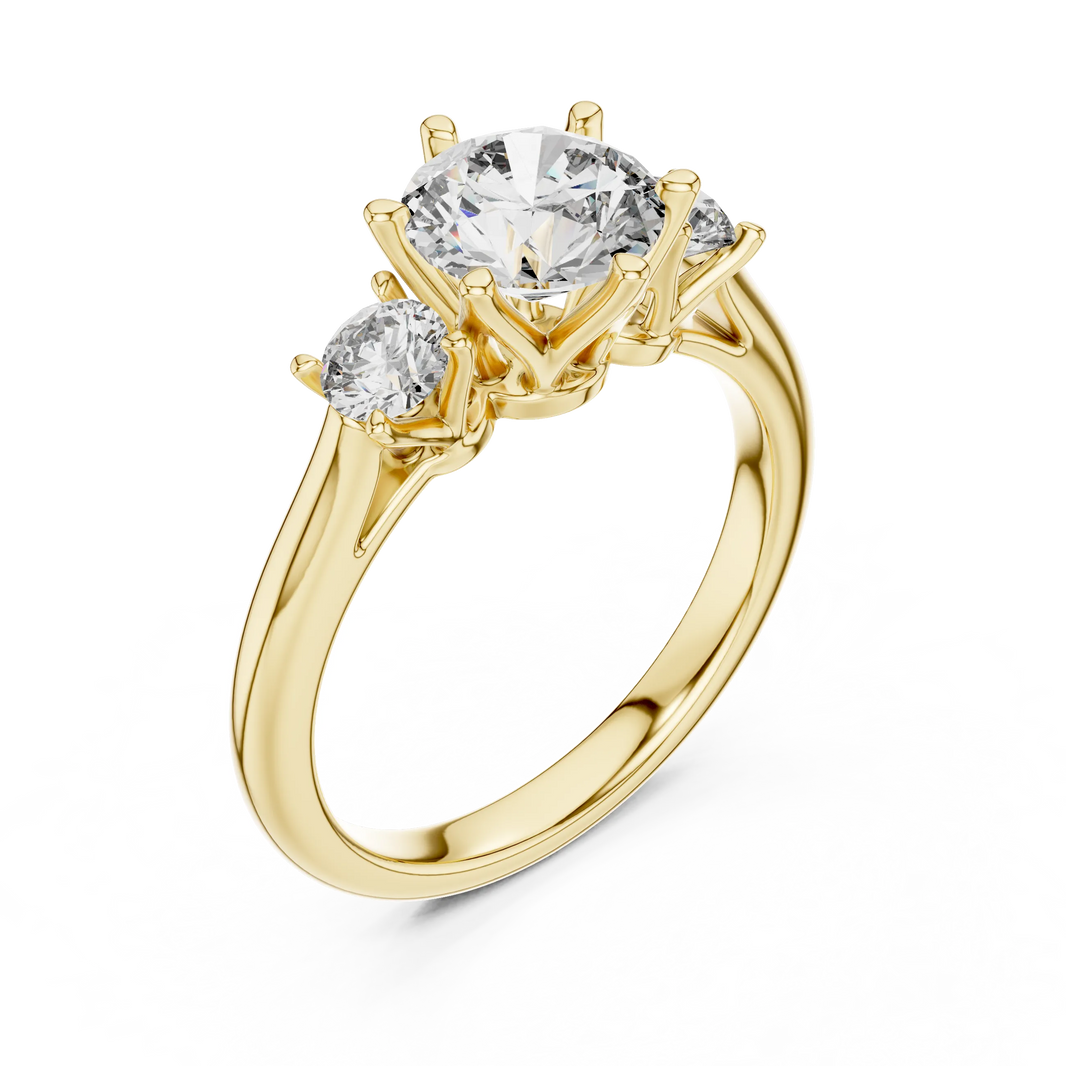 Round Three Stone Moissanite Engagement Ring in yellow 925 sterling silver, view 2