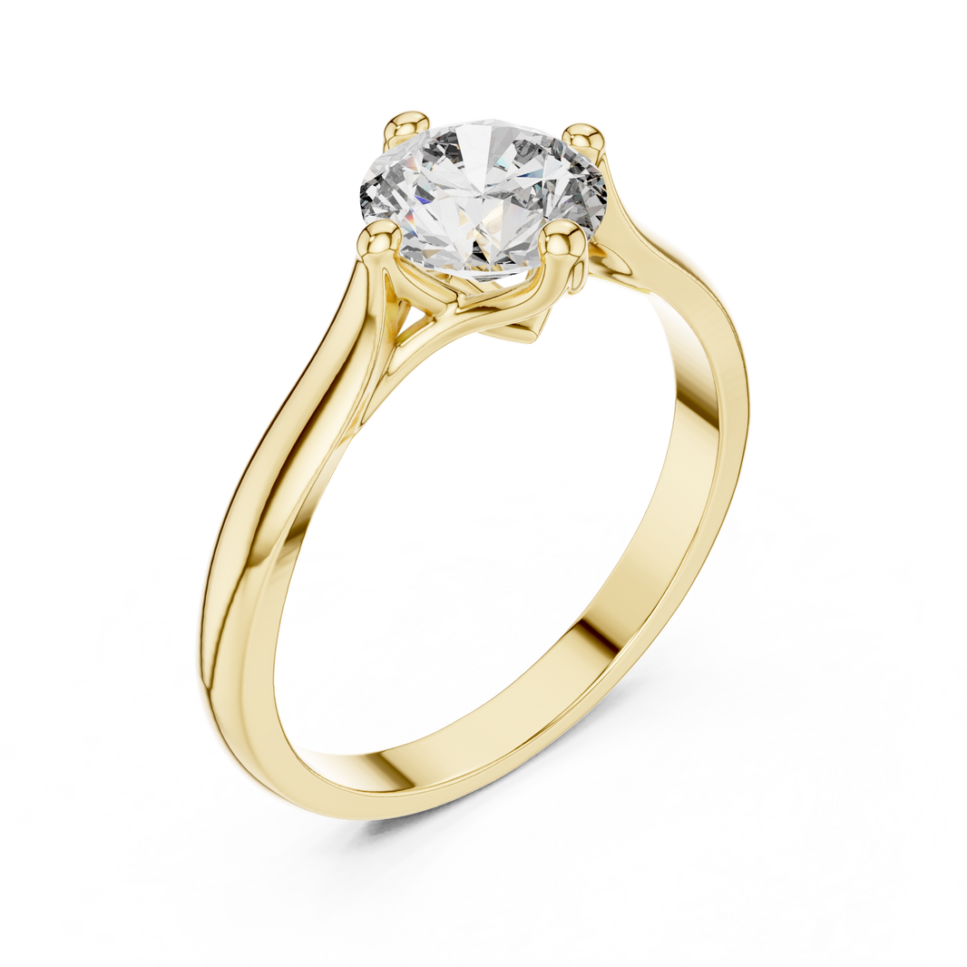 Round Compass Set Moissanite Split Cathedral Solitaire Ring in yellow 925 sterling silver, view 2