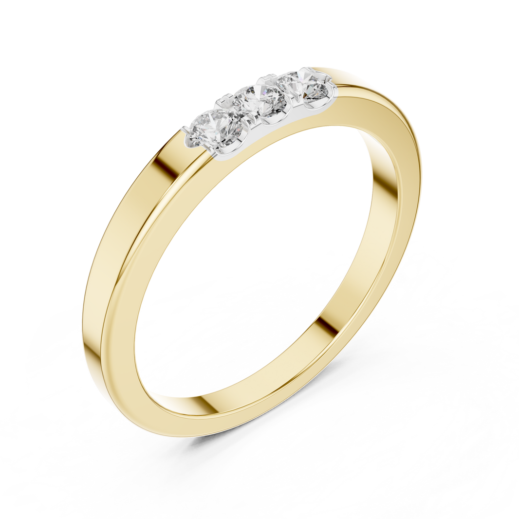 Three Stone Flat Moissanite Band in yellow 925 sterling silver, view 2
