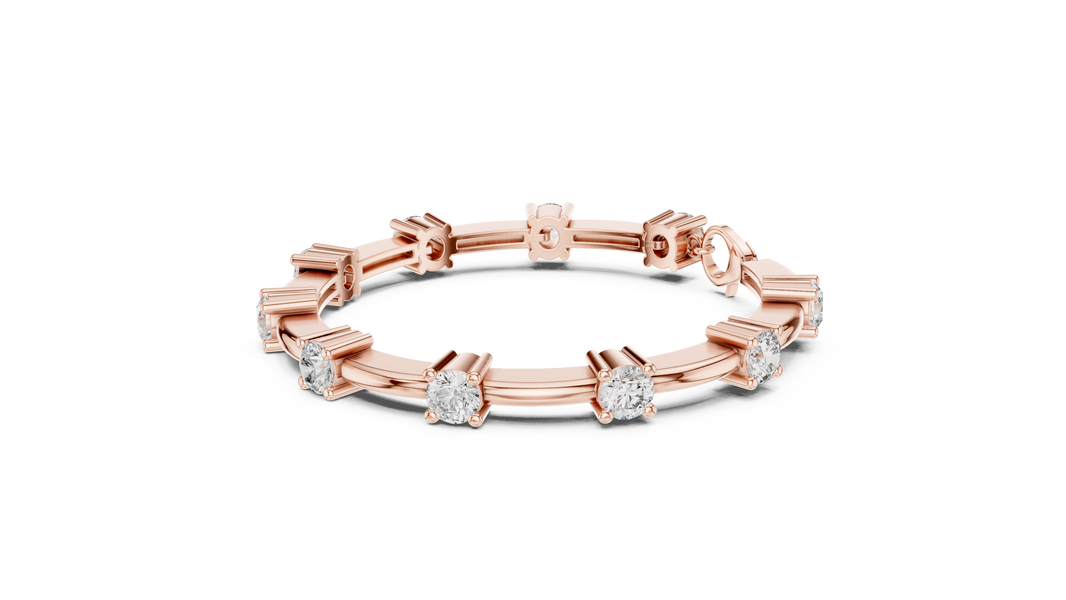Round Moissanite Station Bar Bracelet in rose 925 sterling silver, view 2