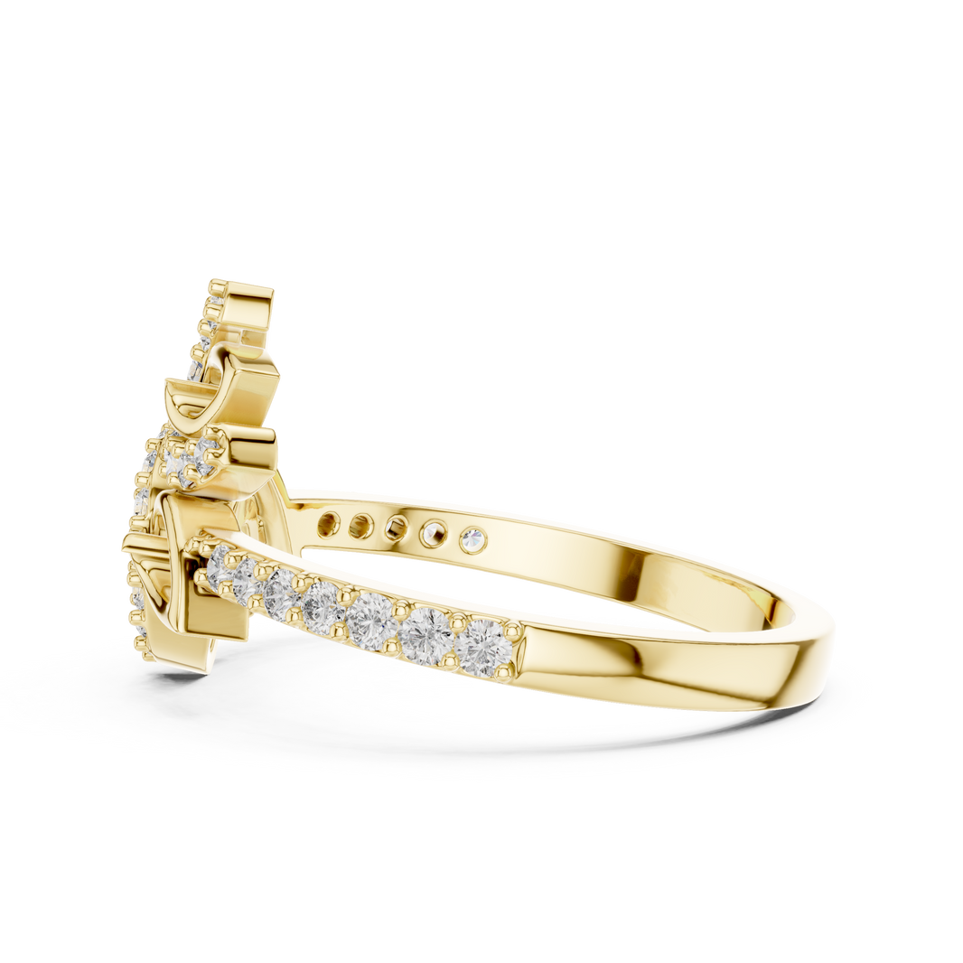 Pavé Leaf Vine Bypass Moissanite Ring in yellow 925 sterling silver, view 3