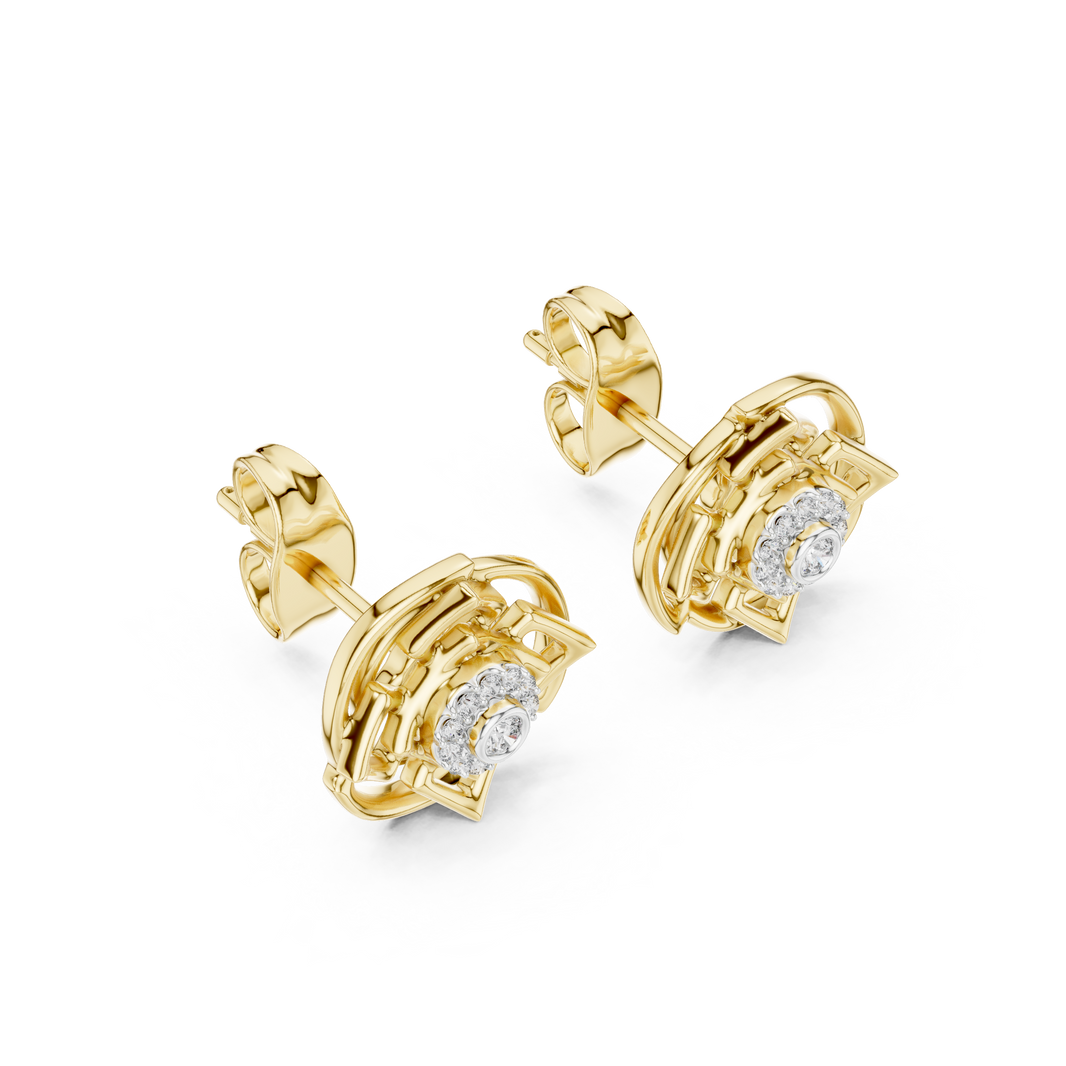 Moissanite Knot Halo Stud Earrings in yellow 925 sterling silver, view 2