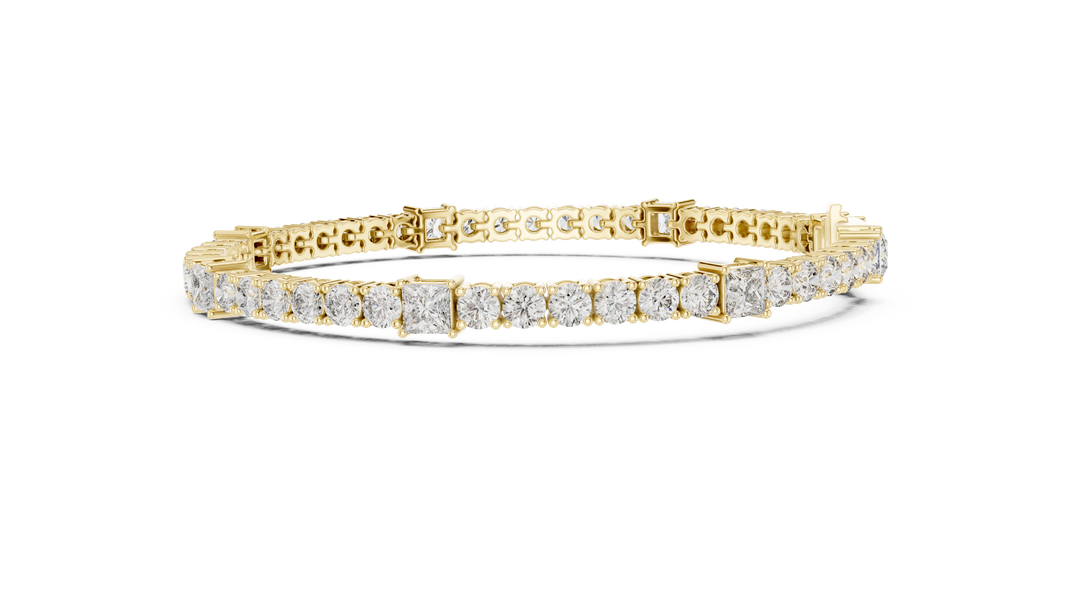 Princess Station Round Moissanite Tennis Bracelet in yellow 925 sterling silver, view 4