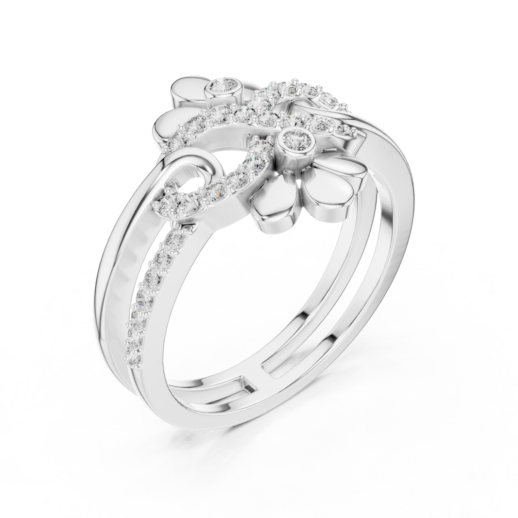 Double Flower Infinity Swirl Moissanite Ring in white 925 sterling silver, view 2