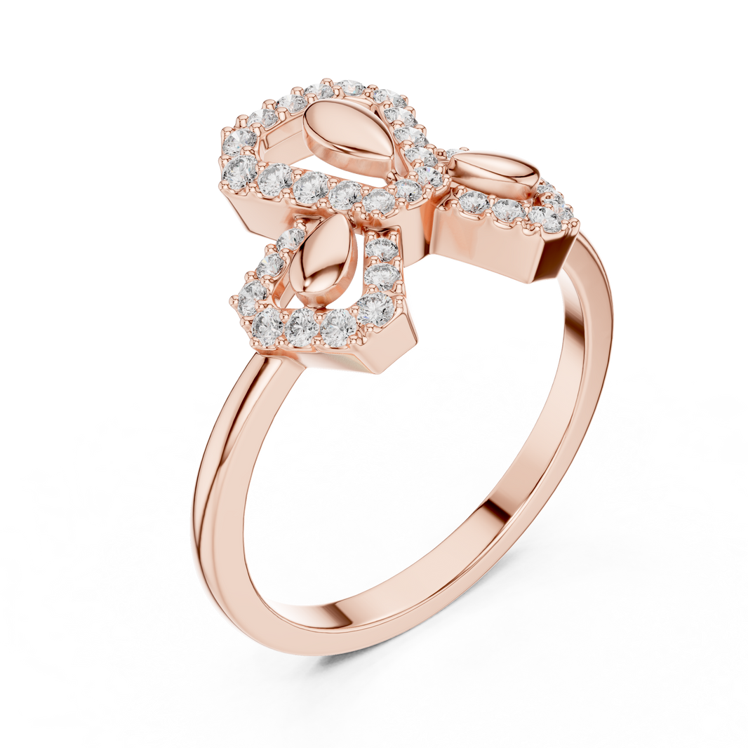 Trefoil Leaf Pavé Moissanite Ring in rose 925 sterling silver, view 2