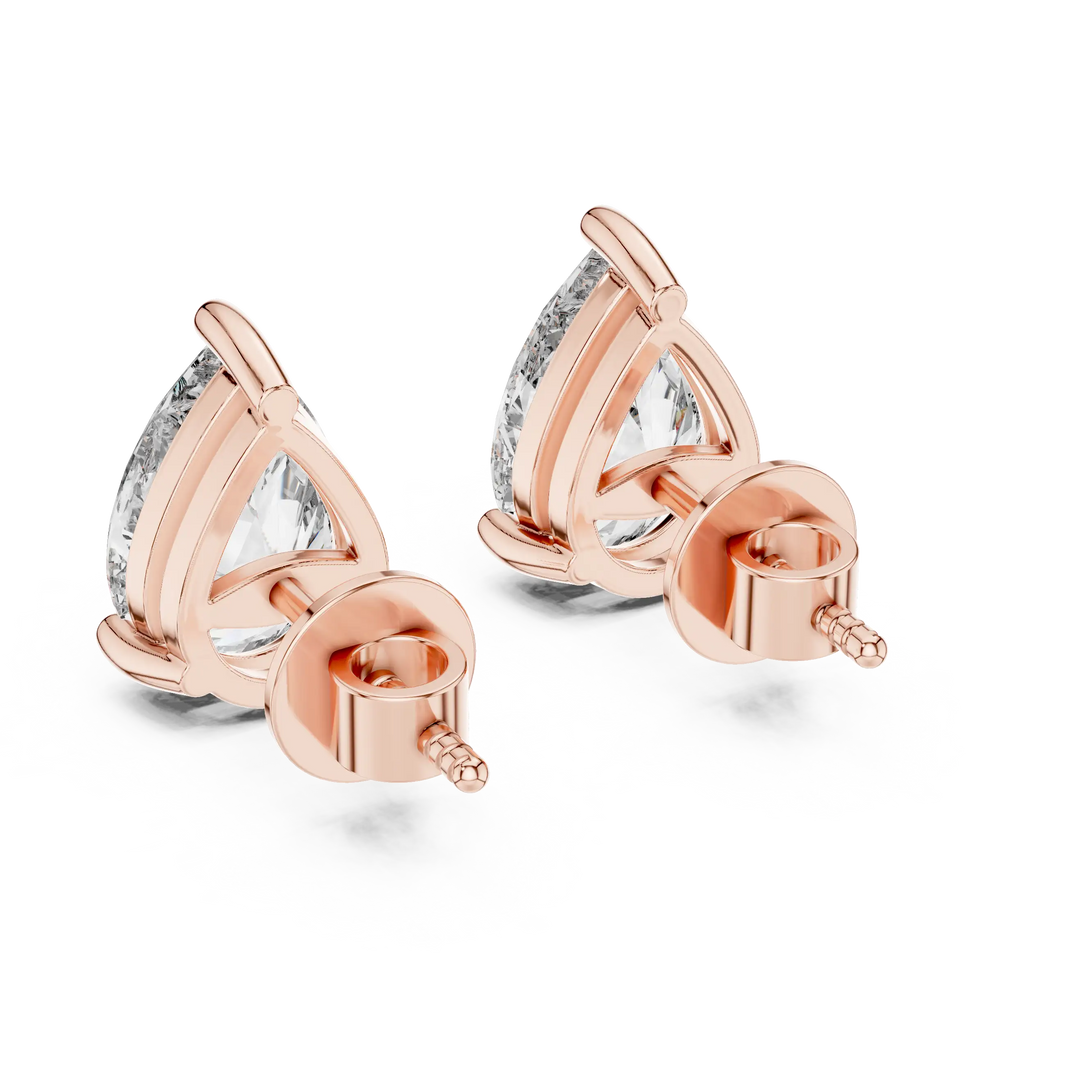 Pear moissanite stud earrings in rose 925 sterling silver, view 3