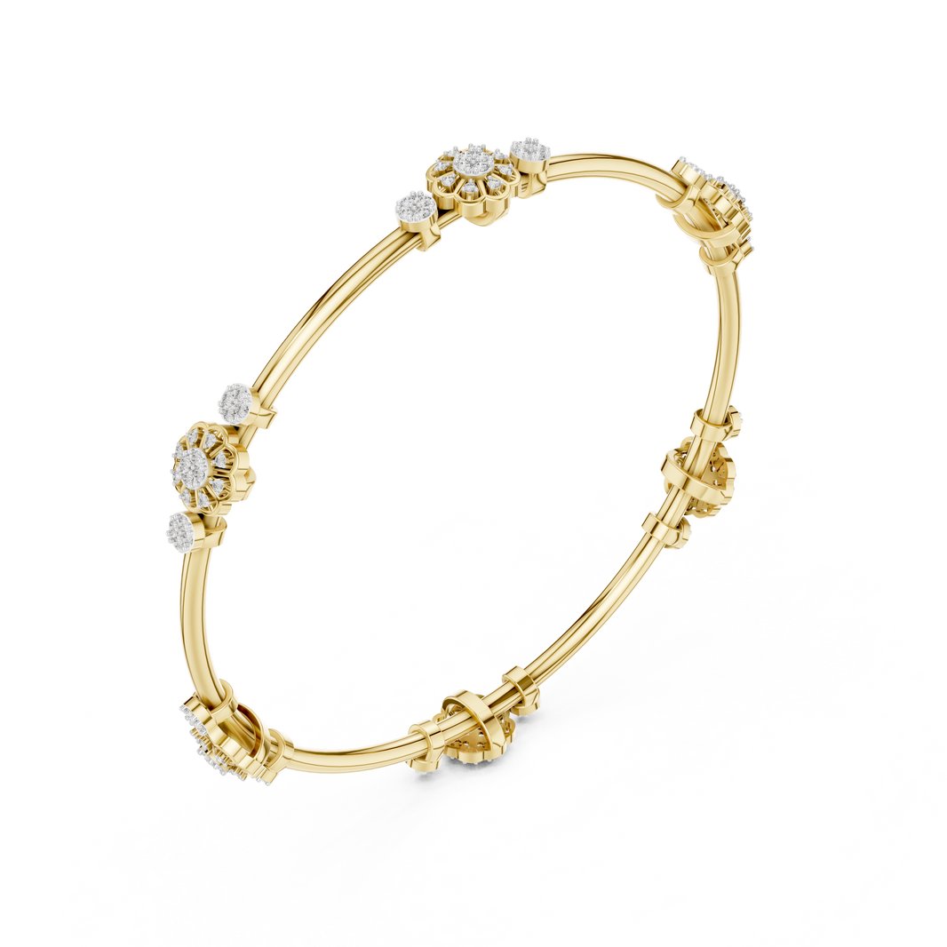 Flower Cluster Moissanite Bangle in yellow 925 sterling silver, view 2