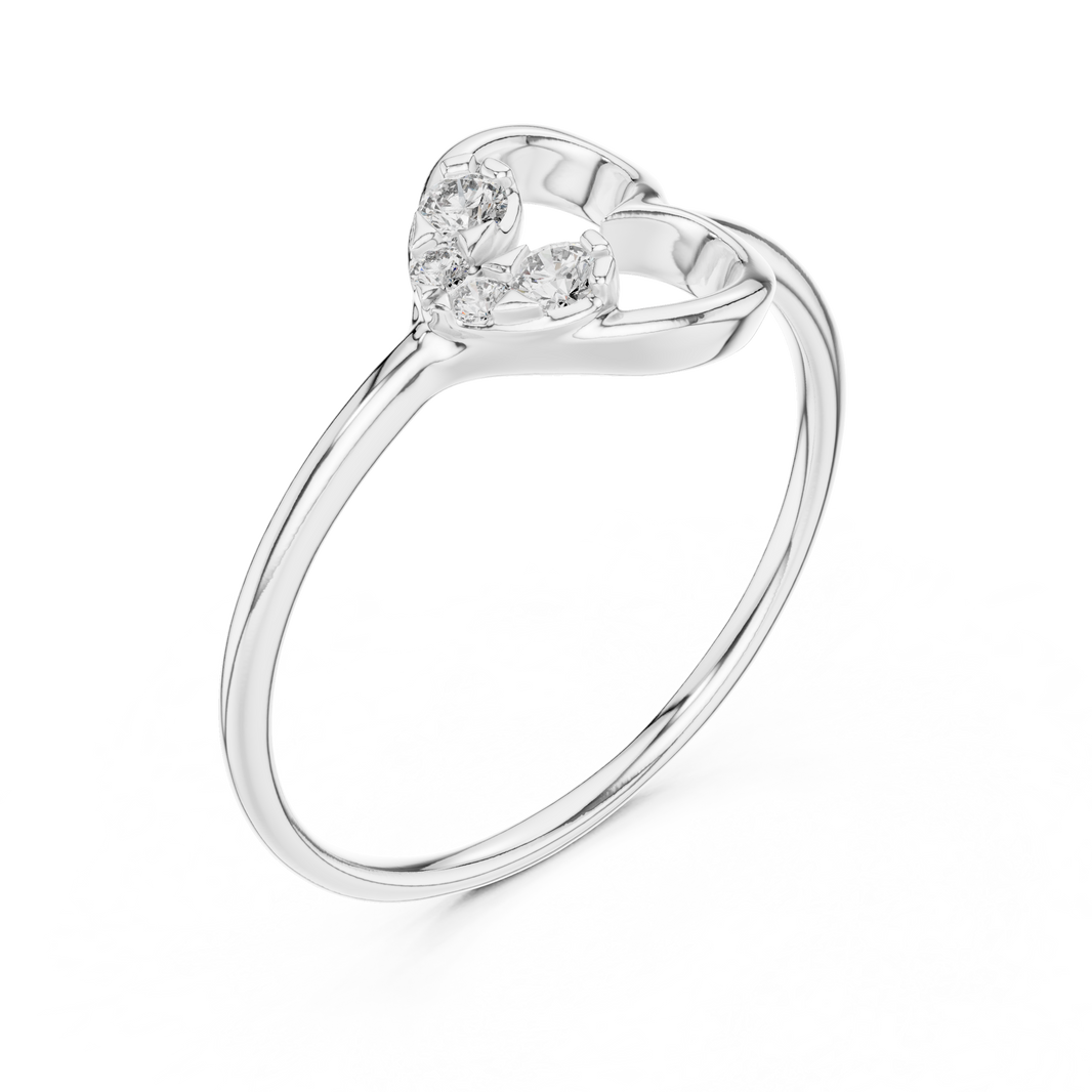 Sideways Heart Cluster Moissanite Ring in white 925 sterling silver, view 2