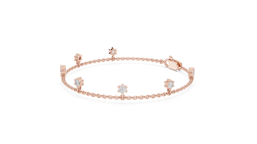 Dangling Round Moissanite Charm Chain Bracelet in rose 925 sterling silver, view 2