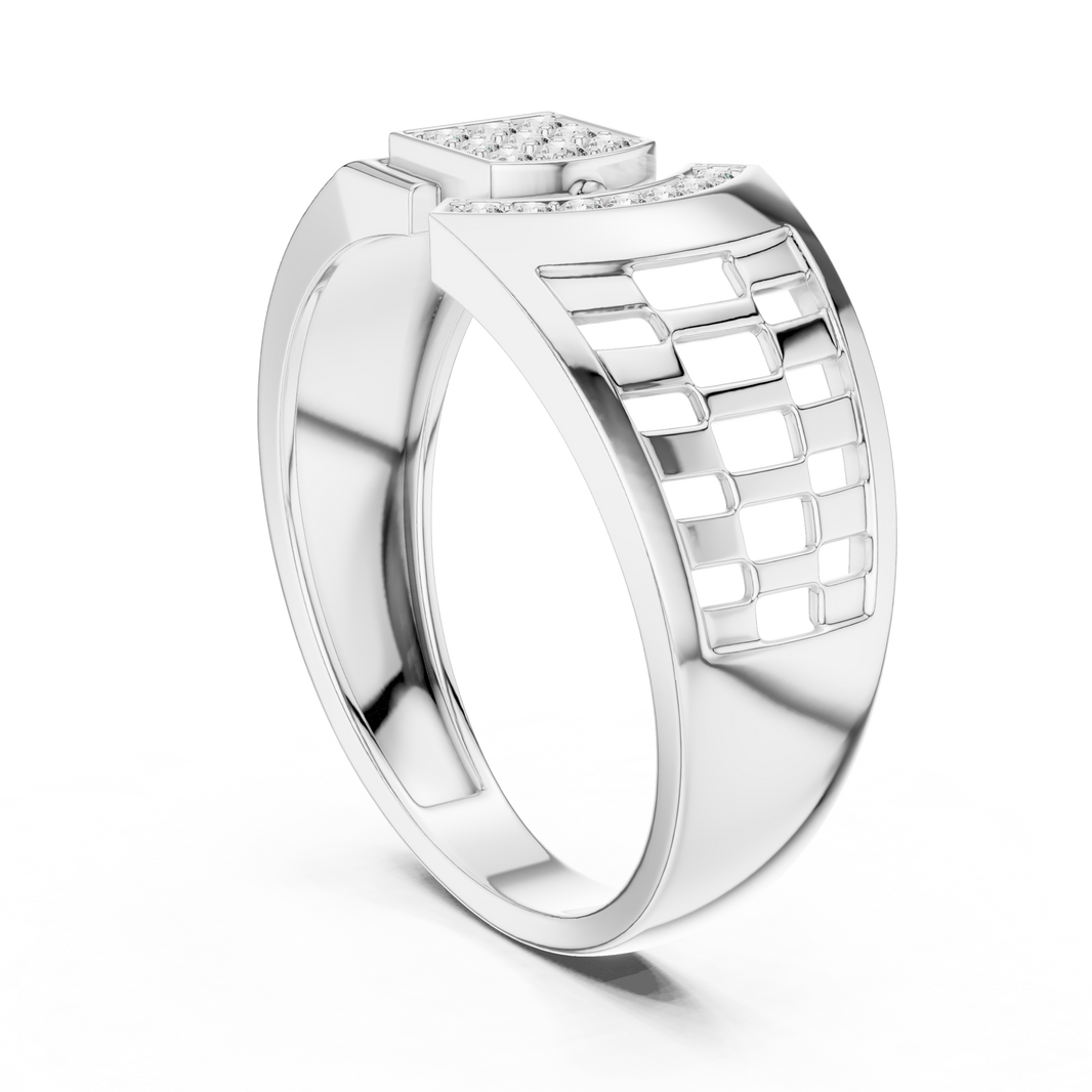 Men's Square Pavé Panel Asymmetric Moissanite Band in white 925 sterling silver, view 1